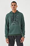 Yeşil Kamuflaj Desen Baskılı Standart Kalıp Kapüşonlu Erkek Sweatshirt - 87884 | S