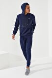 İndigo Kamuflaj Desen Baskılı Standart Kalıp Kapüşonlu Erkek Sweatshirt - 87884 | S