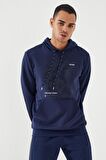 İndigo Kamuflaj Desen Baskılı Standart Kalıp Kapüşonlu Erkek Sweatshirt - 87884 | XXL