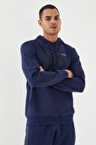 İndigo Kamuflaj Desen Baskılı Standart Kalıp Kapüşonlu Erkek Sweatshirt - 87884 | XXL