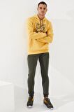Hardal Kamuflaj Desen Baskılı Standart Kalıp Kapüşonlu Erkek Sweatshirt - 87884 | S