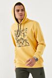 Hardal Kamuflaj Desen Baskılı Standart Kalıp Kapüşonlu Erkek Sweatshirt - 87884 | S