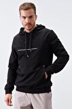 Siyah Yazı Nakışlı Standart Kalıp Kapüşonlu Erkek Sweatshirt - 87887 | XL