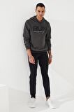 Haki Yazı Nakışlı Standart Kalıp Kapüşonlu Erkek Sweatshirt - 87887 | S