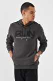 Haki Yazı Nakışlı Standart Kalıp Kapüşonlu Erkek Sweatshirt - 87887 | S