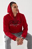 Kırmızı Yazı Nakışlı Standart Kalıp Kapüşonlu Erkek Sweatshirt - 87887 | XXL