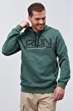 Yeşil Yazı Nakışlı Standart Kalıp Kapüşonlu Erkek Sweatshirt - 87887 | S