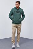 Yeşil Yazı Nakışlı Standart Kalıp Kapüşonlu Erkek Sweatshirt - 87887 | S