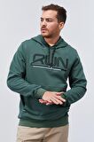 Yeşil Yazı Nakışlı Standart Kalıp Kapüşonlu Erkek Sweatshirt - 87887 | S