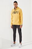 Hardal Yazı Nakışlı Standart Kalıp Kapüşonlu Erkek Sweatshirt - 87887 | XL