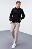 Siyah Kanguru Cep Standart Kalıp Kapüşonlu Erkek Sweatshirt - 87883 | XXL