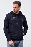 Lacivert Kanguru Cep Standart Kalıp Kapüşonlu Erkek Sweatshirt - 87883 | XXL