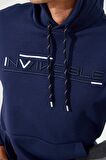 İndigo Kanguru Cep Standart Kalıp Kapüşonlu Erkek Sweatshirt - 87883 | S
