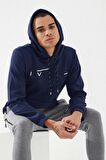 İndigo Kanguru Cep Standart Kalıp Kapüşonlu Erkek Sweatshirt - 87883 | S