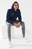 İndigo Kanguru Cep Standart Kalıp Kapüşonlu Erkek Sweatshirt - 87883 | S