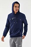 İndigo Kanguru Cep Standart Kalıp Kapüşonlu Erkek Sweatshirt - 87883 | S