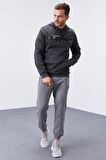 Antrasit Melanj Kanguru Cep Standart Kalıp Kapüşonlu Erkek Sweatshirt - 87883 | XXL