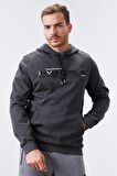 Antrasit Melanj Kanguru Cep Standart Kalıp Kapüşonlu Erkek Sweatshirt - 87883 | XXL