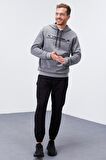 Gri Melanj Kanguru Cep Standart Kalıp Kapüşonlu Erkek Sweatshirt - 87883 | S
