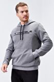 Gri Melanj Kanguru Cep Standart Kalıp Kapüşonlu Erkek Sweatshirt - 87883 | S