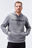 Gri Melanj Kanguru Cep Standart Kalıp Kapüşonlu Erkek Sweatshirt - 87883 | S