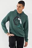 Yeşil Geometrik Baskılı Standart Kalıp Kapüşonlu Erkek Sweatshirt - 87870 | S