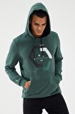 Yeşil Geometrik Baskılı Standart Kalıp Kapüşonlu Erkek Sweatshirt - 87870 | S