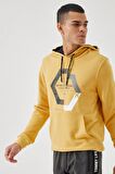Hardal Geometrik Baskılı Standart Kalıp Kapüşonlu Erkek Sweatshirt - 87870 | XXL