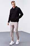 Siyah Kanguru Cep Standart Kalıp Kapüşonlu Erkek Sweatshirt - 87872 | S