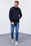 Lacivert Kanguru Cep Standart Kalıp Kapüşonlu Erkek Sweatshirt - 87872 | XL