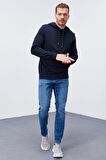 Lacivert Kanguru Cep Standart Kalıp Kapüşonlu Erkek Sweatshirt - 87872 | XL