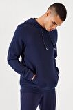 İndigo Kanguru Cep Standart Kalıp Kapüşonlu Erkek Sweatshirt - 87872 | S