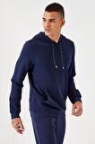 İndigo Kanguru Cep Standart Kalıp Kapüşonlu Erkek Sweatshirt - 87872 | S