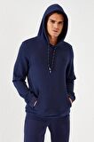 İndigo Kanguru Cep Standart Kalıp Kapüşonlu Erkek Sweatshirt - 87872 | S