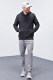 Antrasit Melanj Kanguru Cep Standart Kalıp Kapüşonlu Erkek Sweatshirt - 87872 | M