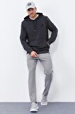 Antrasit Melanj Kanguru Cep Standart Kalıp Kapüşonlu Erkek Sweatshirt - 87872 | M