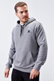 Gri Melanj Kanguru Cep Standart Kalıp Kapüşonlu Erkek Sweatshirt - 87872 | XXL