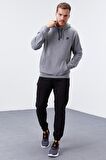 Gri Melanj Kanguru Cep Standart Kalıp Kapüşonlu Erkek Sweatshirt - 87872 | XXL