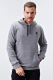 Gri Melanj Kanguru Cep Standart Kalıp Kapüşonlu Erkek Sweatshirt - 87872 | XXL