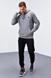 Gri Melanj Kanguru Cep Standart Kalıp Kapüşonlu Erkek Sweatshirt - 87872 | XXL
