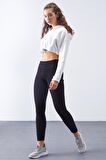 Siyah Yüksek Bel Termal Slim Fit Dar Paça Kadın Tayt - 94577 | M