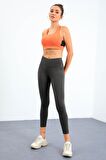 Haki Yüksek Bel Termal Slim Fit Dar Paça Kadın Tayt - 94577 | XL