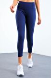 İndigo Yüksek Bel Termal Slim Fit Dar Paça Kadın Tayt - 94577 | S
