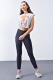 Antrasit Yüksek Bel Termal Slim Fit Dar Paça Kadın Tayt - 94577 | M