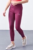 Bordo Yüksek Bel Toparlayıcı Slim Fit Dar Paça Kadın Tayt  - 94568 | S
