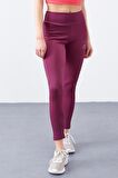 Bordo Yüksek Bel Toparlayıcı Slim Fit Dar Paça Kadın Tayt  - 94568 | S