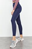İndigo Yüksek Bel Streç Slim Fit Dar Paça Kadın Tayt - 94545 | L