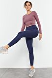 İndigo Yüksek Bel Streç Slim Fit Dar Paça Kadın Tayt - 94545 | M