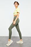 Çağla Yüksek Bel Streç Slim Fit Dar Paça Kadın Tayt - 94545 | M