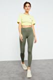 Çağla Yüksek Bel Streç Slim Fit Dar Paça Kadın Tayt - 94545 | M
